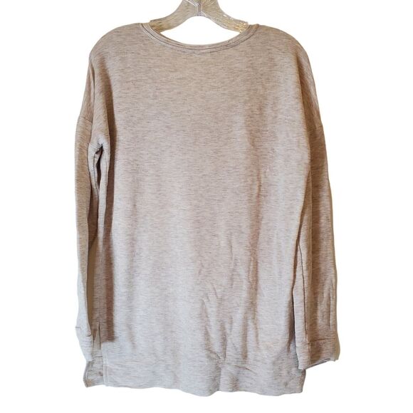 Tresics Women's Shirt Medium Beige Distressed V Neck Long Sleeve - Picture 2 of 4